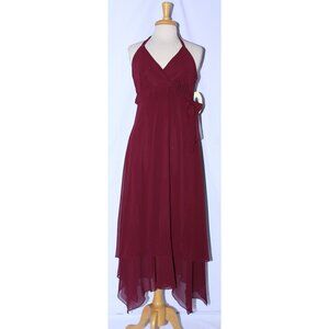 NoxAnabel #271 Mid Calf Hanky Hem Chiffon Dress-Size XL-BURGUNDY-NEW With Tags